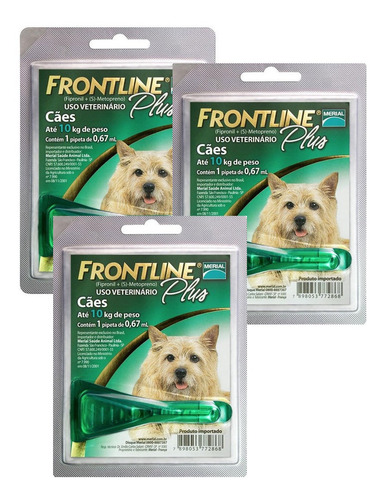 Kit 3 Antipulgas e Carrapatos Frontline Plus para Cães de 1 a 10 Kg – 1 Pipeta – 0,67 mL Kit 3 Antipulgas e Carrapatos Frontline Plus para Cães de 1 a 10 Kg – 1 Pipeta – 0,67 mL