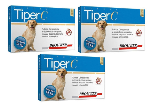 Kit 3 Antipulgas Brouwer Tiper C para Cães – Cães acima de 15 Kg