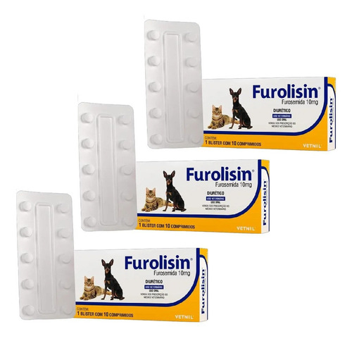 Kit 3 Diurético Vetnil Furolisin Comprimido 10 mg para Cães e Gatos – 10 Comprimidos Kit 3 Diurético Vetnil Furolisin Comprimido 10 mg para Cães e Gatos – 10 Comprimidos