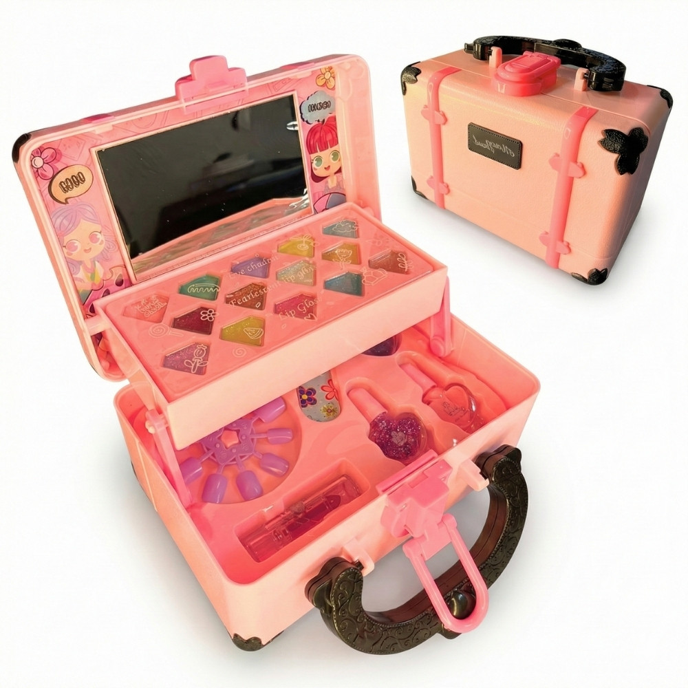 Kit Conjunto Maleta De Maquiagem Infantil Lavável Presente Criança Linda Kit Conjunto Maleta De Maquiagem Infantil Lavável Presente Criança Linda