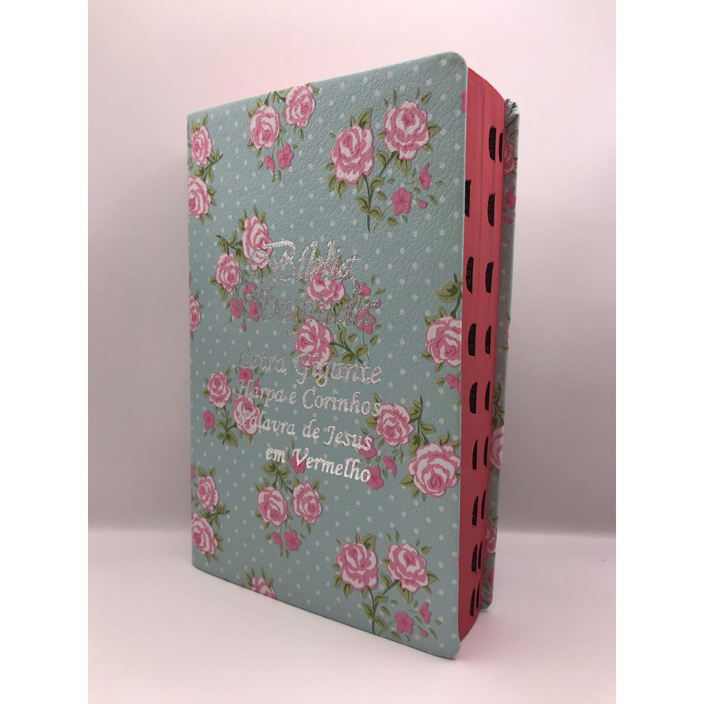 biblia sagrada Tamanho Grande com harpa palavras de Jesus em vermelho-capa flor verde