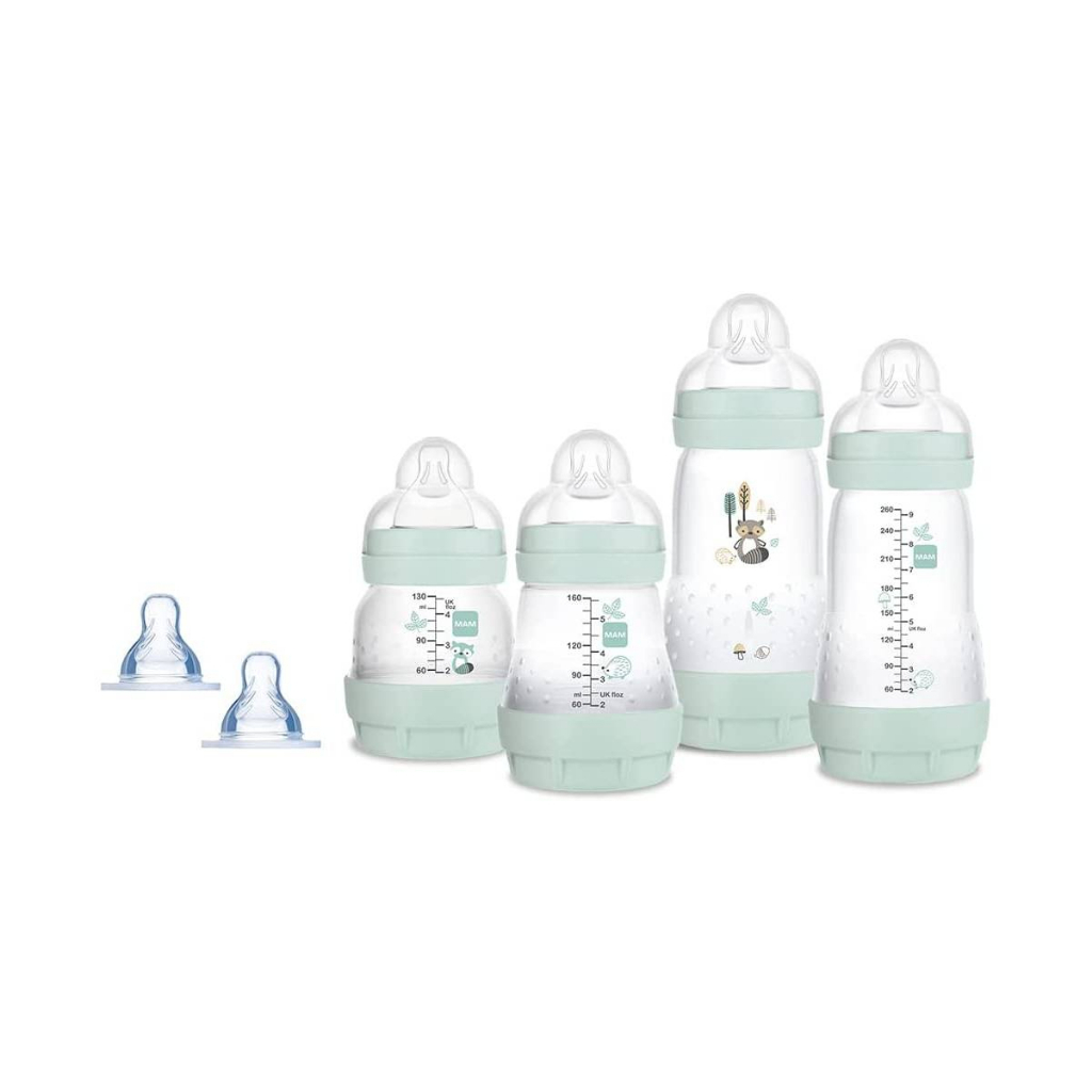 Kit 4 Mamadeiras + 2 Bicos Extras Easy Start Azul-esverdeado claro – MAM Kit 4 Mamadeiras + 2 Bicos Extras Easy Start Azul-esverdeado claro – MAM