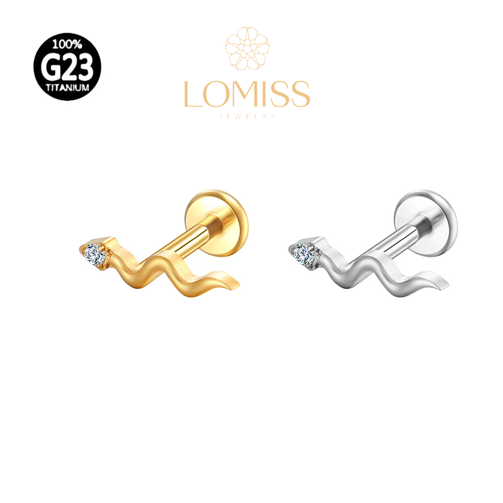 Piercing Helix Tragus Conch Labret Titânio Pvd Cobra Zircônia
