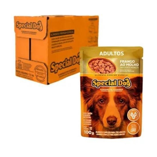 Caixa 12un Ração Úmida Special Dog Sachê Cães Adultos Frango 100g Caixa 12un Ração Úmida Special Dog Sachê Cães Adultos Frango 100g