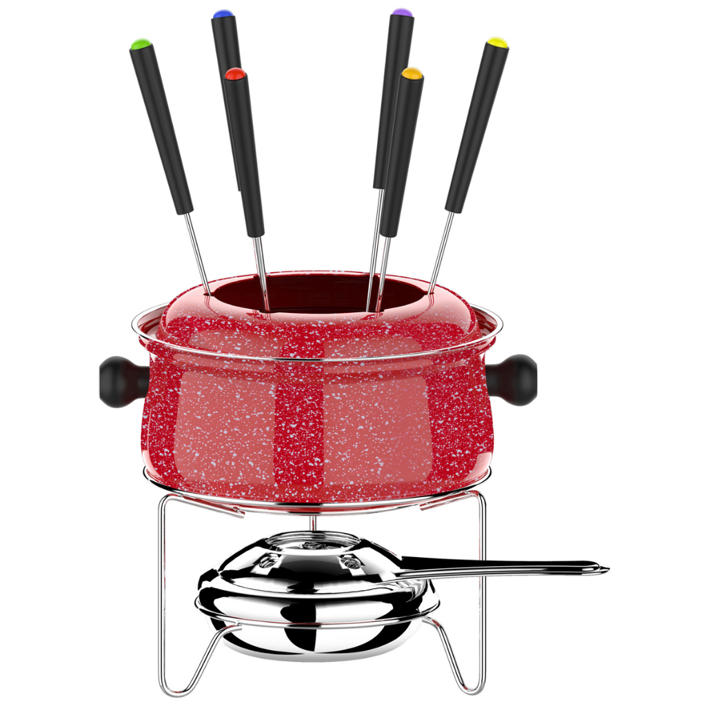 Kit Conjunto de Fondue Médio com 10 Peças Euro Colorstone Vermelho Caçarola 0,95L Aço Inox HH7814 Kit Conjunto de Fondue Médio com 10 Peças Euro Colorstone Vermelho Caçarola 0,95L Aço Inox HH7814