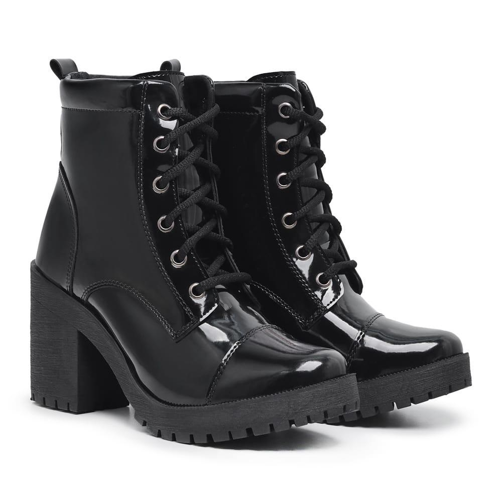 Bota Feminina Coturno Preto Tratorado Salto Confortável Falcucci Bota Feminina Coturno Preto Tratorado Salto Confortável Falcucci