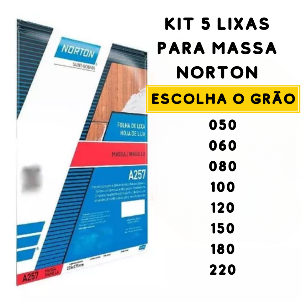 Kit 5 Lixas Massa Para Parede Grão 50 ao 220 Norton – Escolha o Grão Kit 5 Lixas Massa Para Parede Grão 50 ao 220 Norton – Escolha o Grão