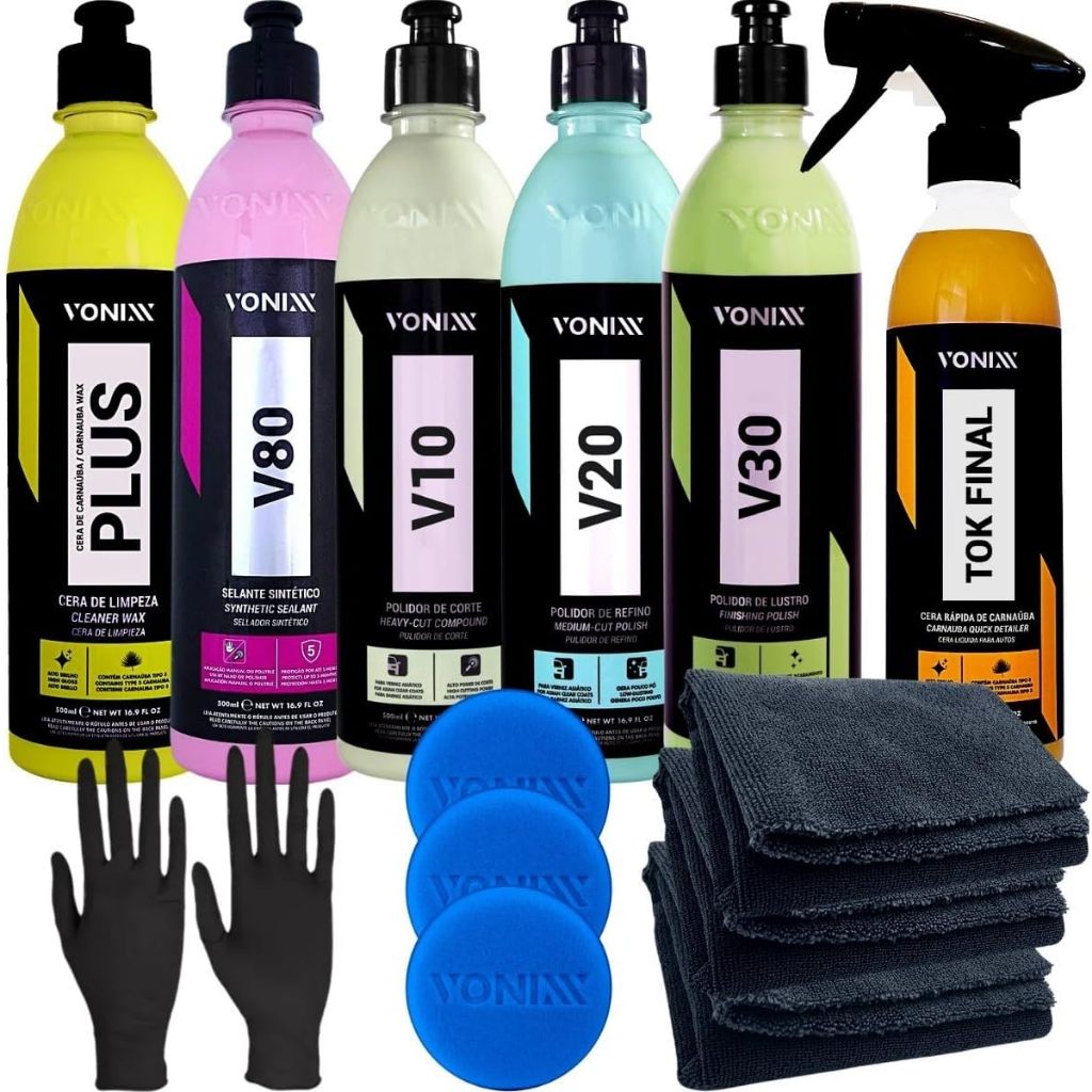 Kit Polidor Automotivo Corte Refino Lustro Cera Tok Final Vonixx Kit Polidor Automotivo Corte Refino Lustro Cera Tok Final Vonixx