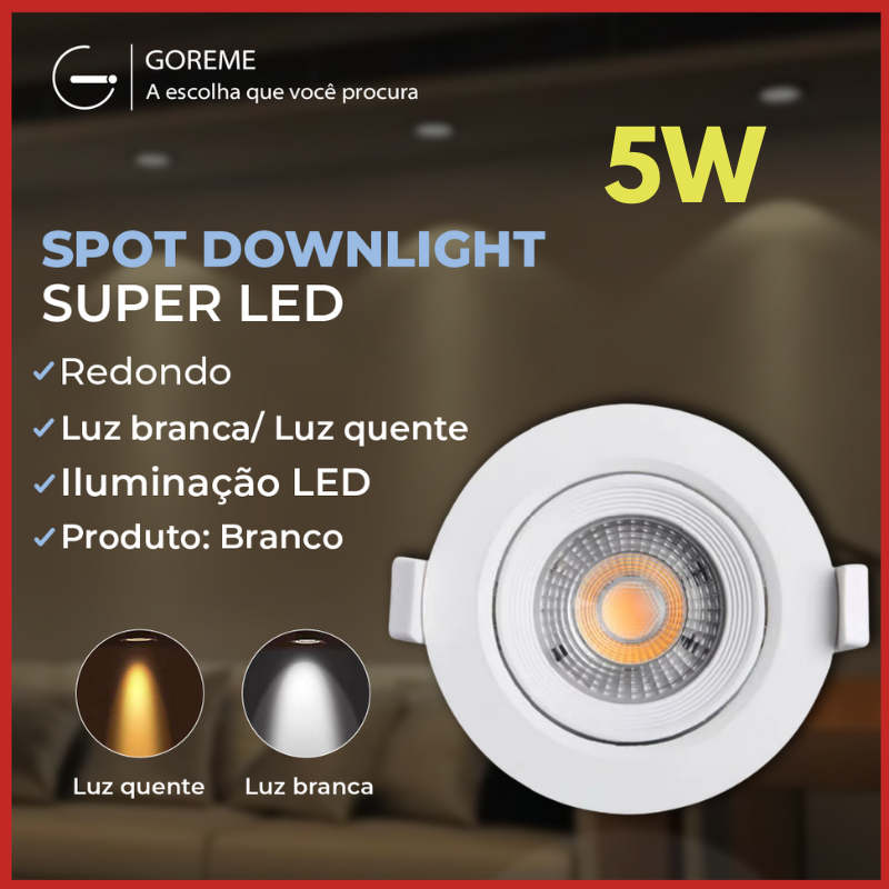 Luminária Spot Led Redondo Direcionável 5W Embutir Gesso Teto | Branco Frio 6500K | Branco Quente 3000K Bivolt Luminária Spot Led Redondo Direcionável 5W Embutir Gesso Teto | Branco Frio 6500K | Branco Quente 3000K Bivolt