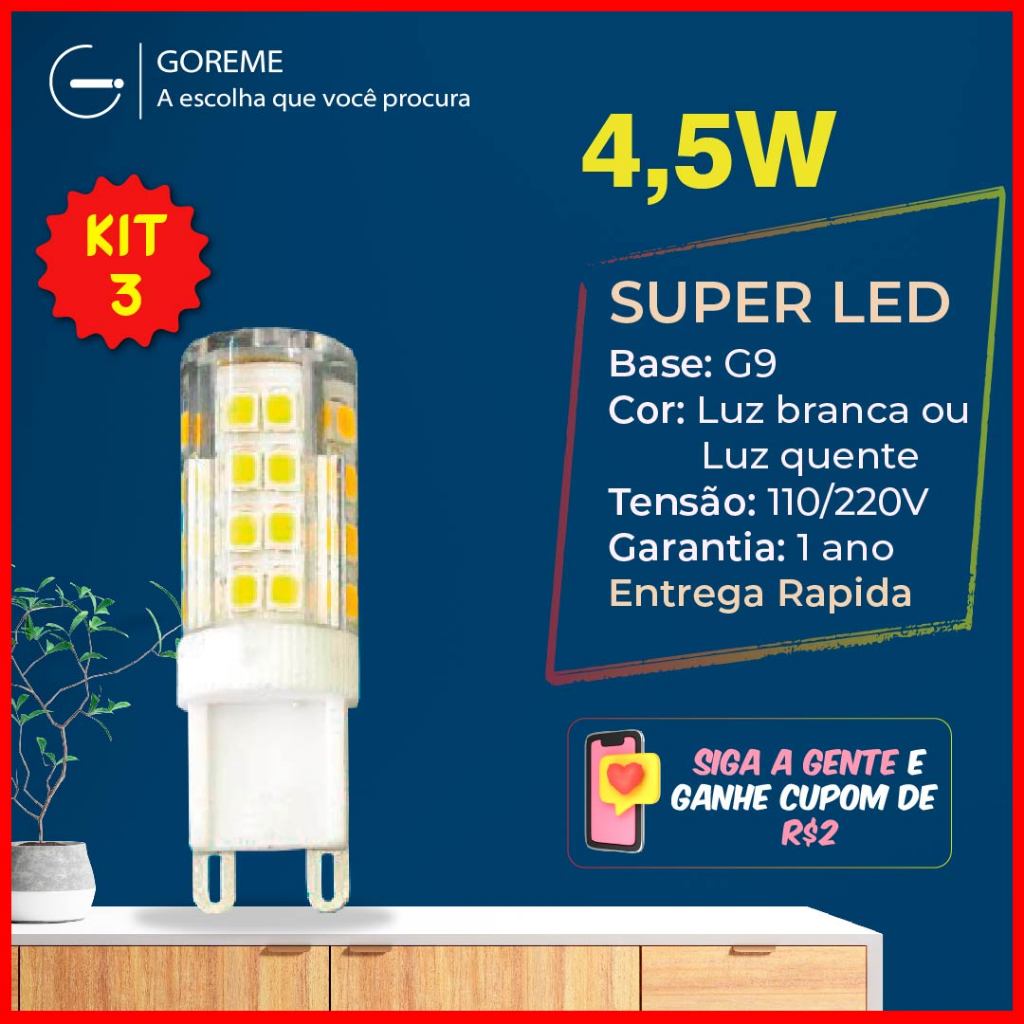 Lâmpadas LED 5W G9 Halopin 110V/220V, Branco Quente (Amarelo) Branco Frio (Branco) para arandelas luz bipino Lâmpadas LED 5W G9 Halopin 110V/220V, Branco Quente (Amarelo) Branco Frio (Branco) para arandelas luz bipino