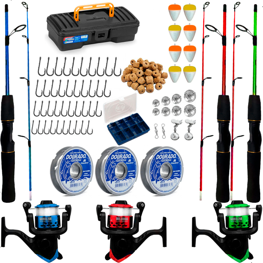 Kit Pesca Completo 3 Varas 1,20m 6kg Com Molinete Maleta Kit Pesca Completo 3 Varas 1,20m 6kg Com Molinete Maleta
