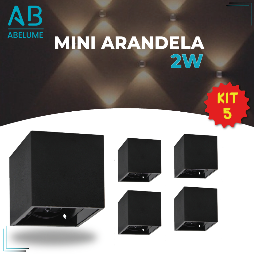Kit 5 Arandela LED 2W Slim 2 Focos Ajustáveis + Luz Embutida – Modelo Europeu Moderno Interno e Externo Paredes e Muros Preto Branco e Marrom Kit 5 Arandela LED 2W Slim 2 Focos Ajustáveis + Luz Embutida – Modelo Europeu Moderno Interno e Externo Paredes e Muros Preto Branco e Marrom