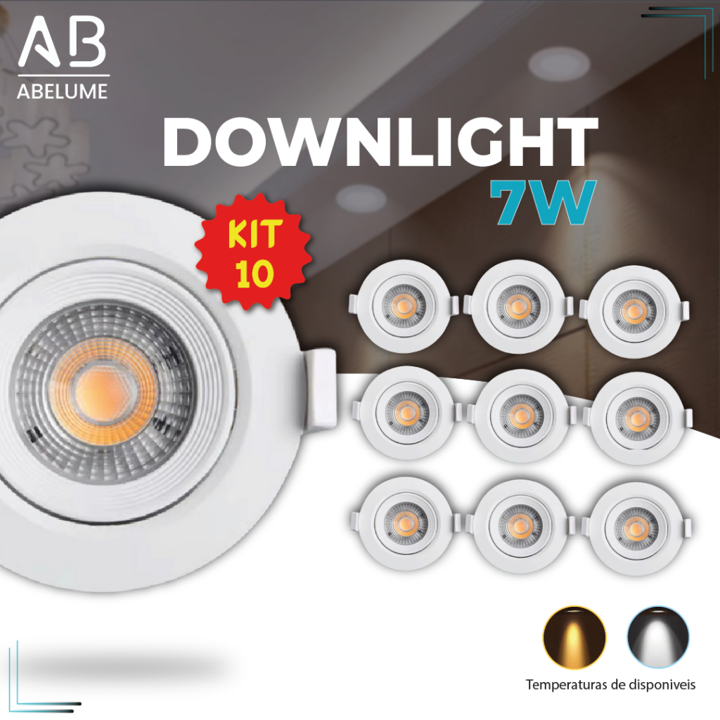 Kit 10 Luminária Spot Led Redondo Direcionável 7W Embutir Gesso Teto | Branco Frio 6500K | Branco Quente 3000K Bivolt Kit 10 Luminária Spot Led Redondo Direcionável 7W Embutir Gesso Teto | Branco Frio 6500K | Branco Quente 3000K Bivolt