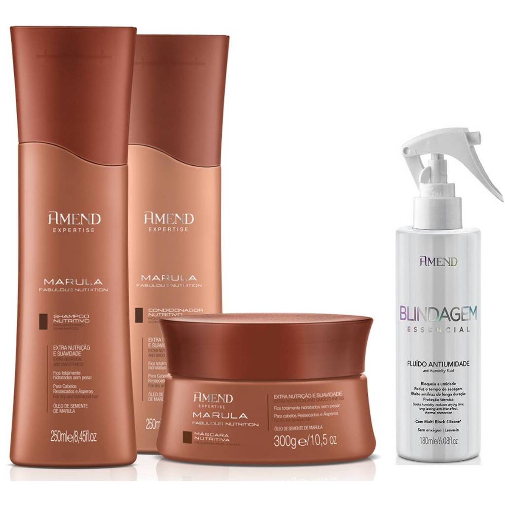 Amend Expertise KIT Marula Sh e Cond 250ml + Máscara 300g + Fluido Blindagem 180ml