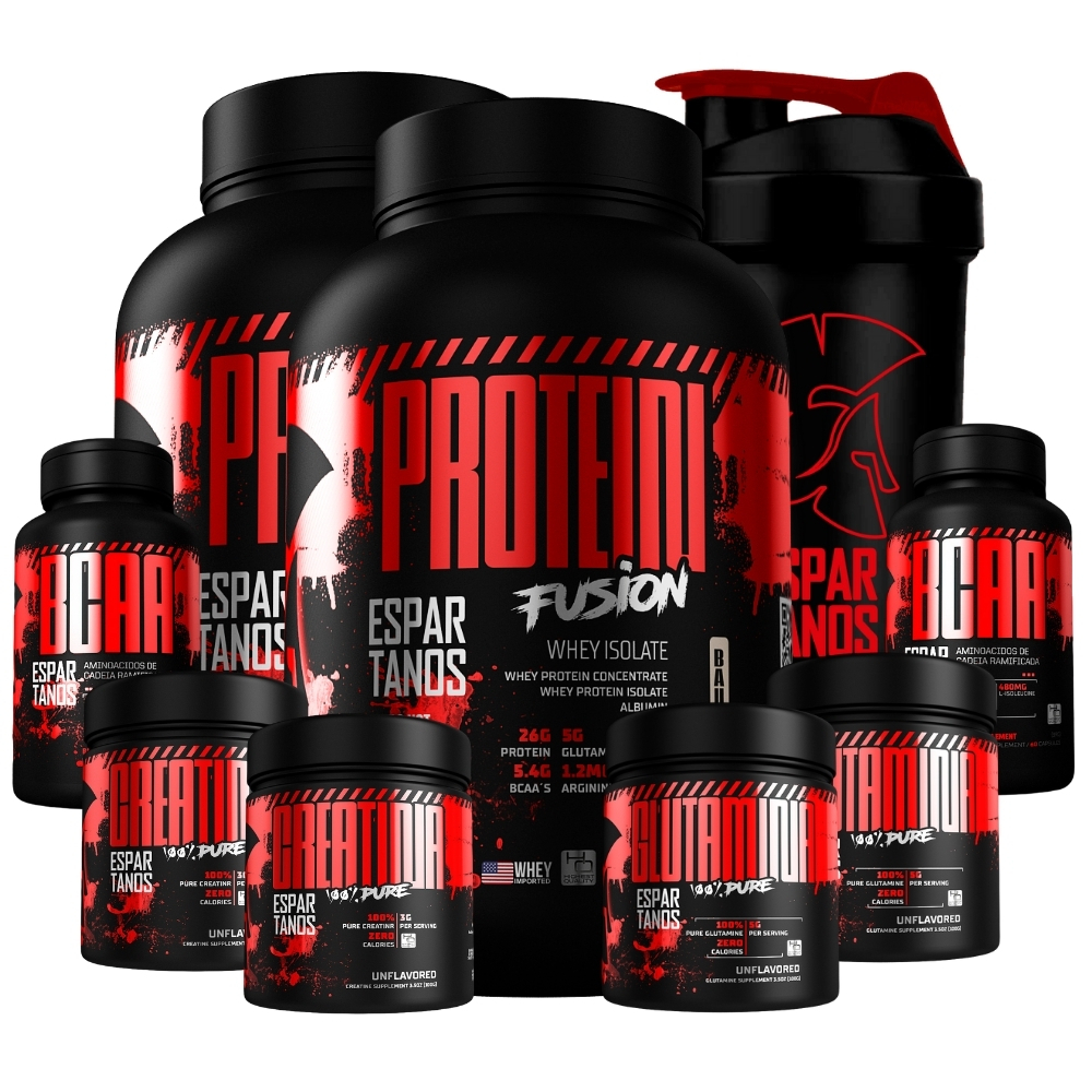 Kit 2x Whey Protein Fusion + 2x Bcaa + 2x Creatina Pura Monohidratada 100% + 2x Glutamina + Shaker Kit 2x Whey Protein Fusion + 2x Bcaa + 2x Creatina Pura Monohidratada 100% + 2x Glutamina + Shaker