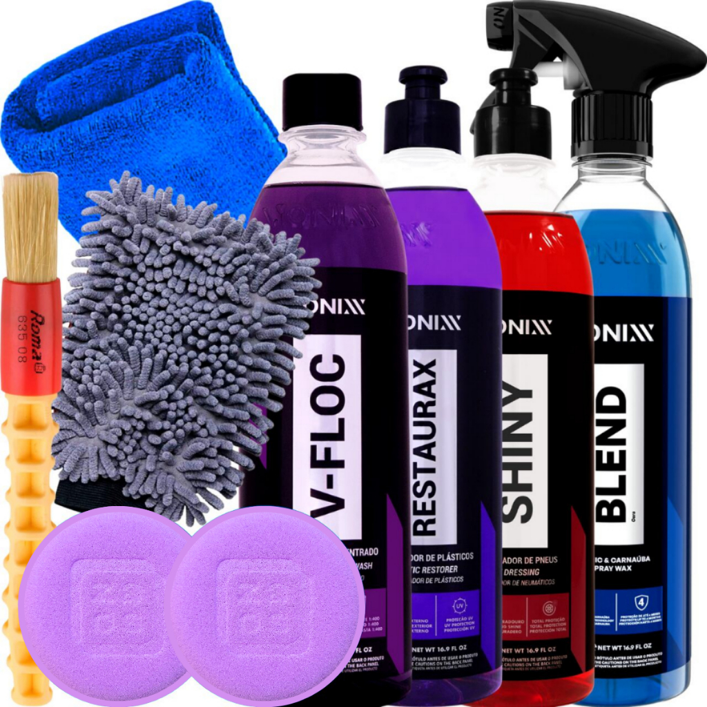 Kit Limpeza Automotiva Profissional V-Floc Restaurax Shiny Blend Spray Vonixx Kit Limpeza Automotiva Profissional V-Floc Restaurax Shiny Blend Spray Vonixx