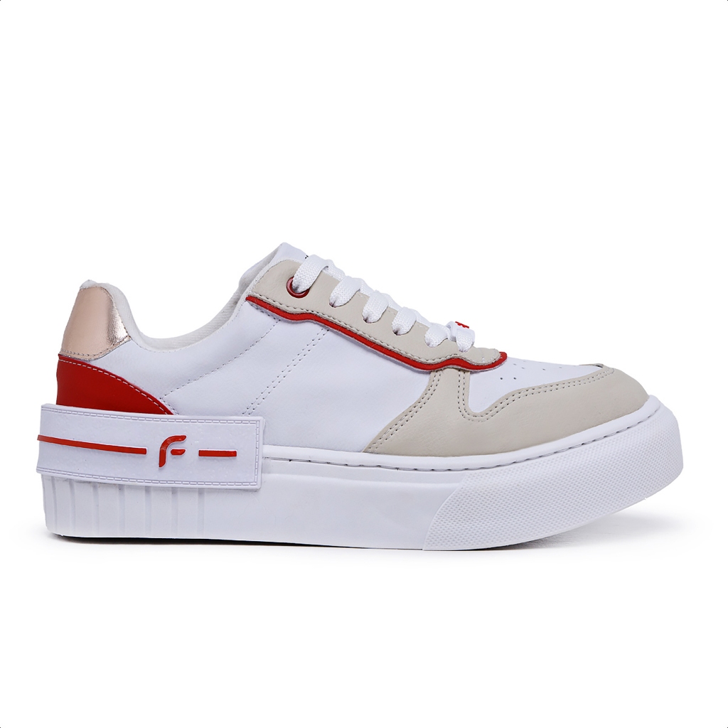 Tênis Feminino Branco com Vermelho Academia Casual Confort Falcucci Madrid Tênis Feminino Branco com Vermelho Academia Casual Confort Falcucci Madrid