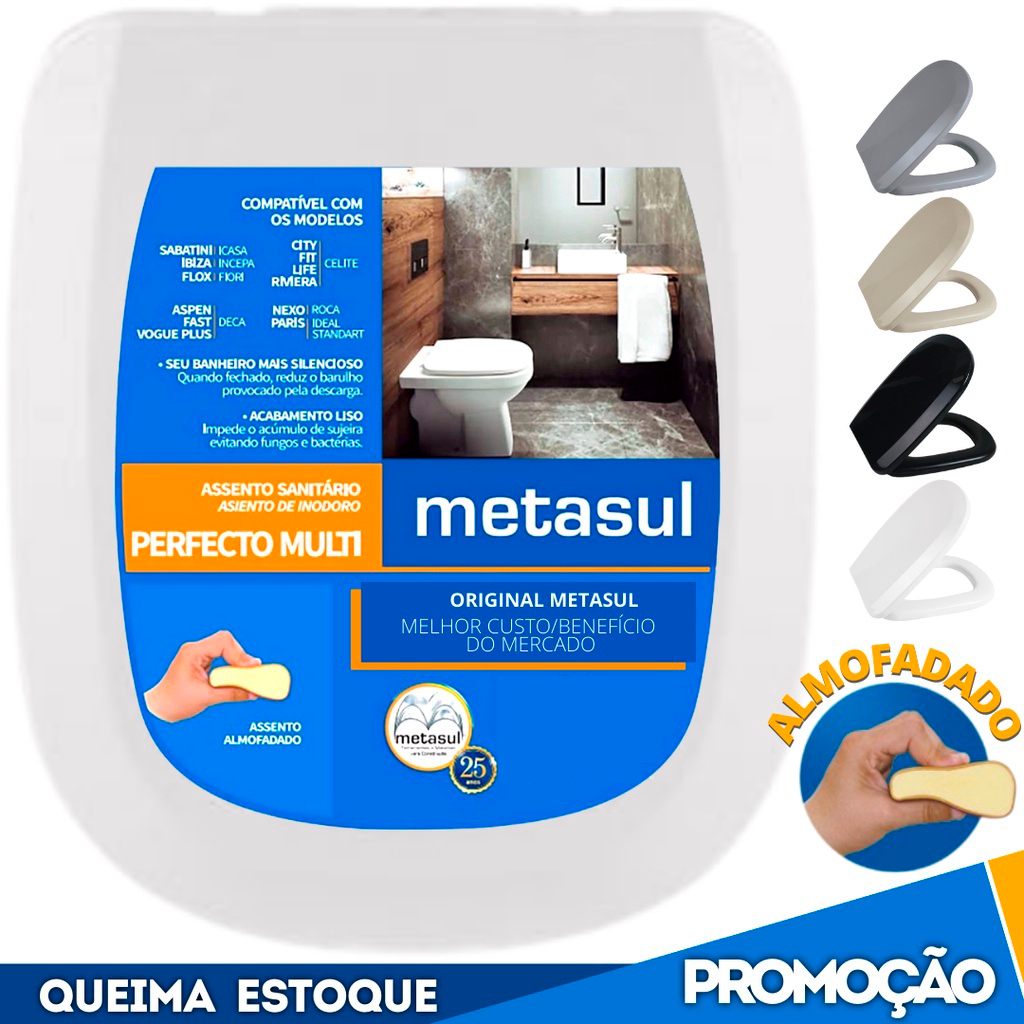 Assento Sanitário Tampa Vaso Almofadado Quadrado Retangular Icasa Sabatini 6LPF Multi Metasul Assento Sanitário Tampa Vaso Almofadado Quadrado Retangular Icasa Sabatini 6LPF Multi Metasul