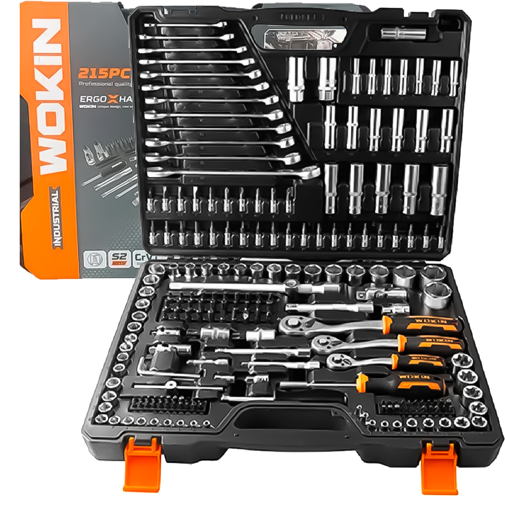 Kit Jogo Ferramentas 215 Peças Soquetes Mecânico Set Industrial Chaves Catraca Reversível Bits WOKIN