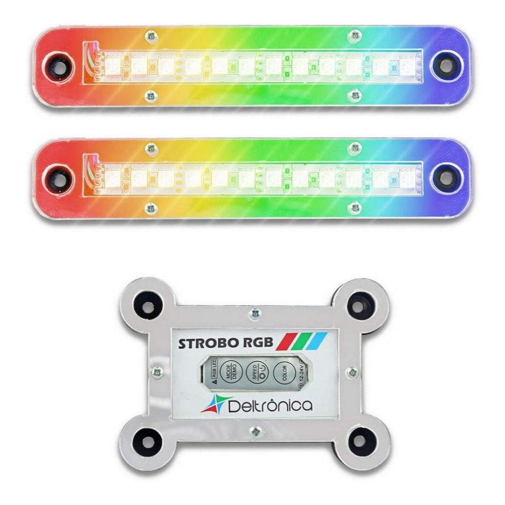 Par Strobo + Central Som Automotivo Caixa Bob Rgb Colorido Cores Kit Leds