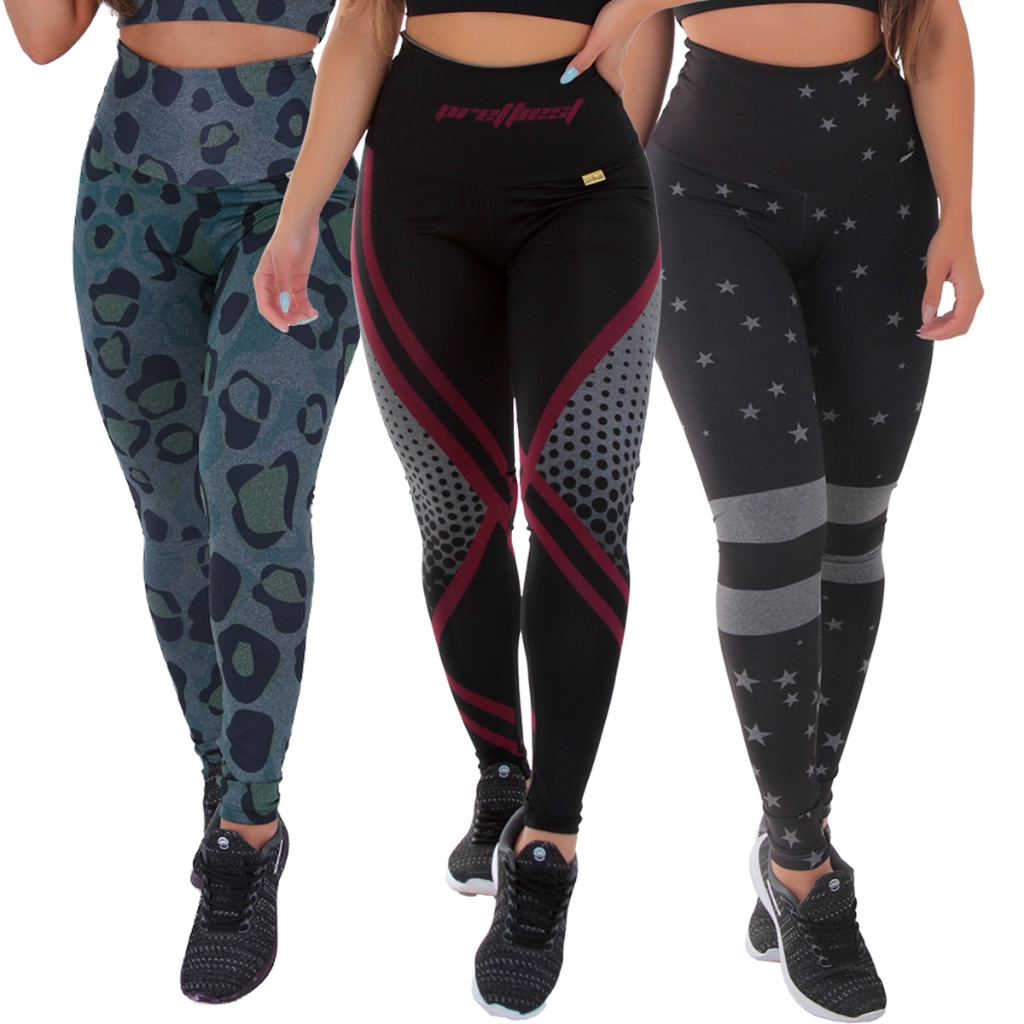 Kit de 3 Leggings Fitness Academia Calça Legging 0% Transparente Kit de 3 Leggings Fitness Academia Calça Legging 0% Transparente