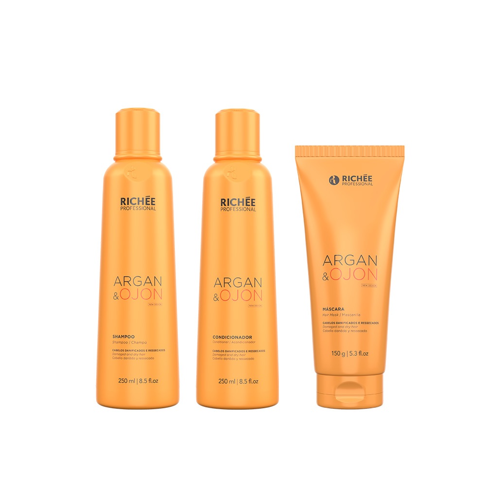 Kit Shampoo Condicionador e Máscara Argan Ojon Richee Professional Nutrição Hidratação Tratamento Diário Kit Shampoo Condicionador e Máscara Argan Ojon Richee Professional Nutrição Hidratação Tratamento Diário