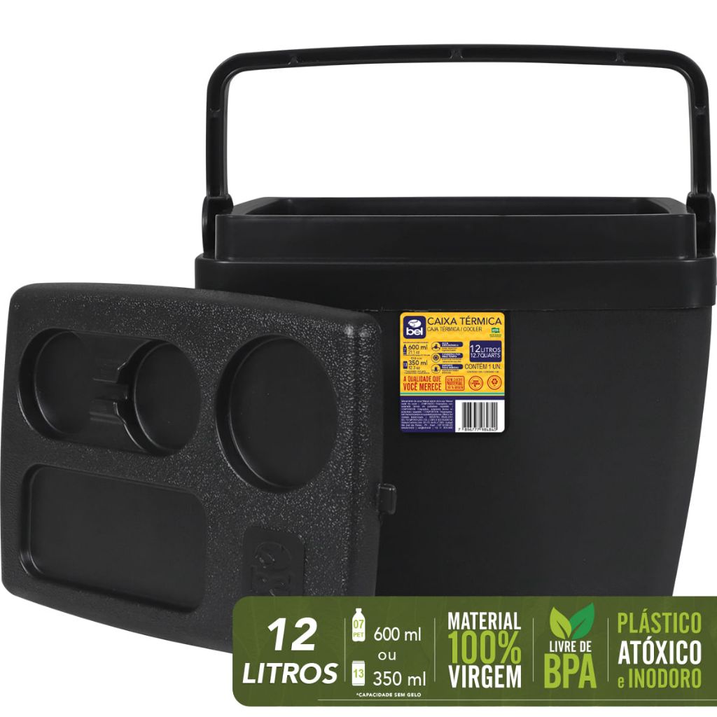 Caixa Térmica Preta Cooler Pequeno 12 Litros Cabe 13 Latas Belfix Caixa Térmica Preta Cooler Pequeno 12 Litros Cabe 13 Latas Belfix