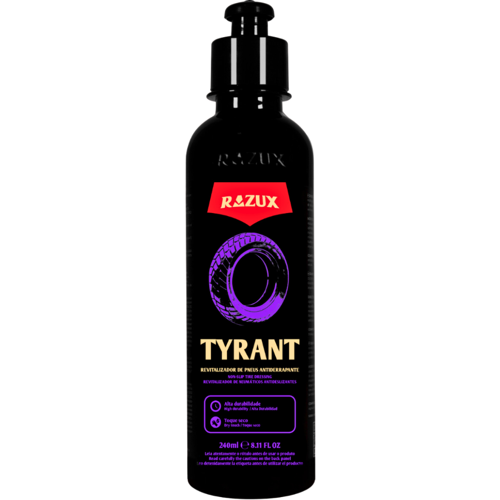 Produto Antiderrapante e Pretinho Toque Seco Para Motocicletas Tyrant 240 Ml Razux Produto Antiderrapante e Pretinho Toque Seco Para Motocicletas Tyrant 240 Ml Razux