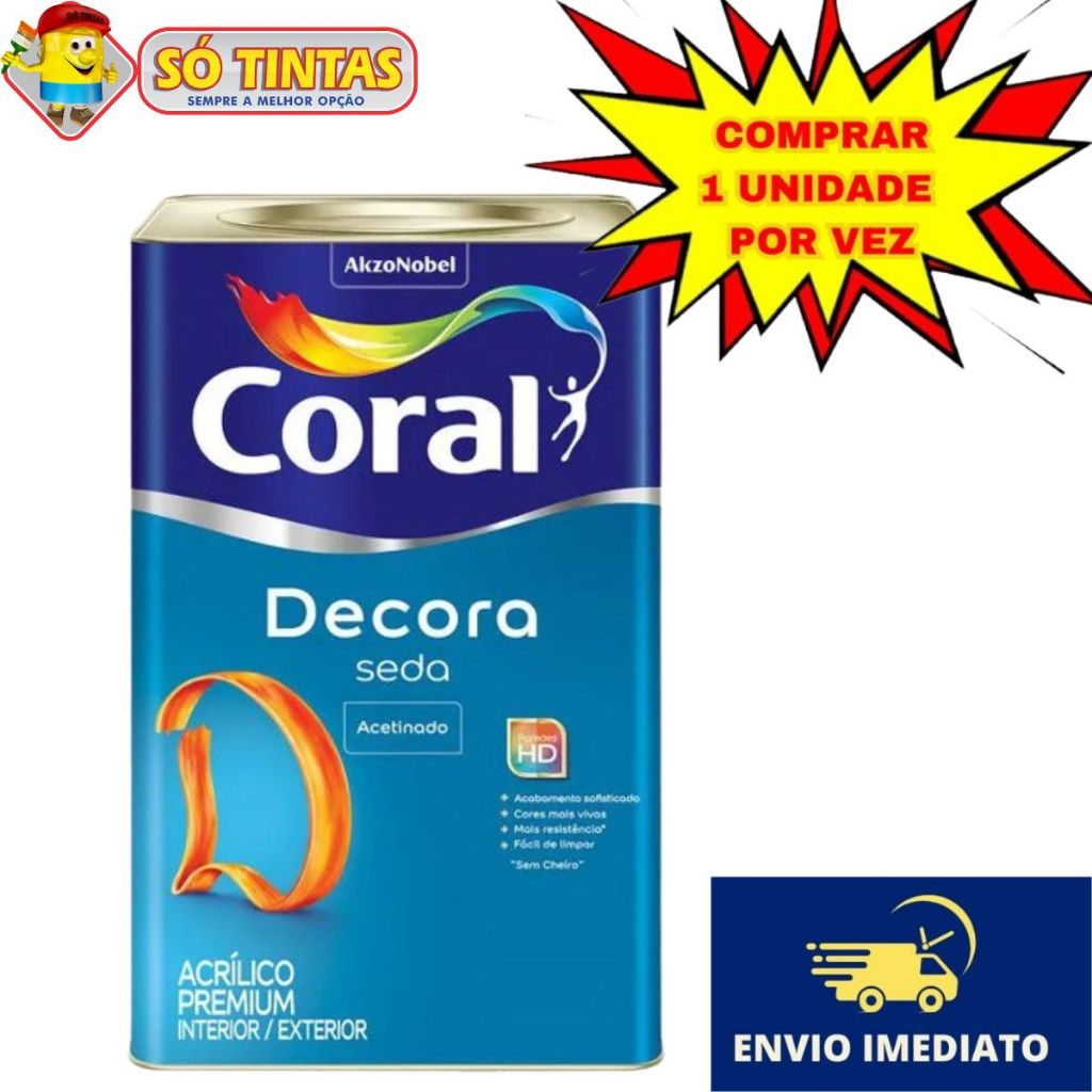 Decora Seda Coral Premium 18L Tinta Acrílica Alta Cobertura e Rendimento Acetinado Decora Seda Coral Premium 18L Tinta Acrílica Alta Cobertura e Rendimento Acetinado