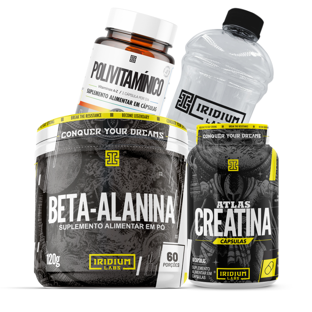 Kit Polivitamínico 60 Cáps + Atlas Creatina 60 caps + Beta Alanina + Acessório Kit Polivitamínico 60 Cáps + Atlas Creatina 60 caps + Beta Alanina + Acessório