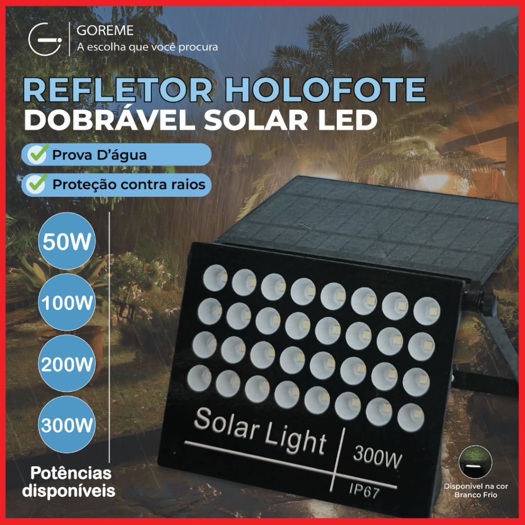 Refletor Solar Led 300w Placa Solar A Prova Dágua Ajustável Dobrável Luz Fria | 50W 100W 200W 300W Refletor Solar Led 300w Placa Solar A Prova Dágua Ajustável Dobrável Luz Fria | 50W 100W 200W 300W