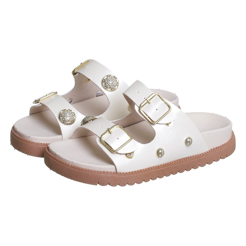 Chinelo Papete Feminina Mãe e Filha 28 ao 39 Off White com Fivela Kidstep Chinelo Papete Feminina Mãe e Filha 28 ao 39 Off White com Fivela Kidstep