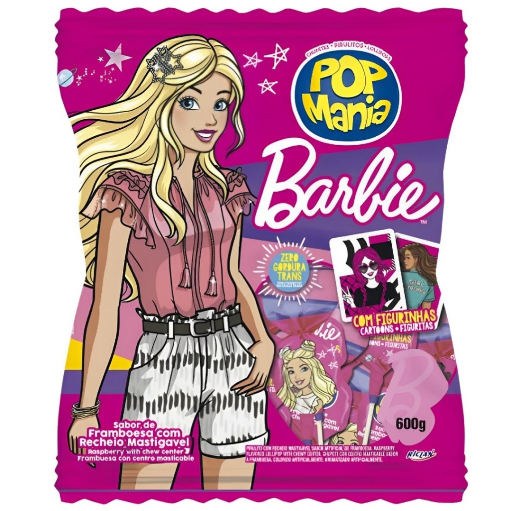 Pirulitos Pop Mania Barbie Sabor Framboesa 500g Riclan Pirulitos Pop Mania Barbie Sabor Framboesa 500g Riclan
