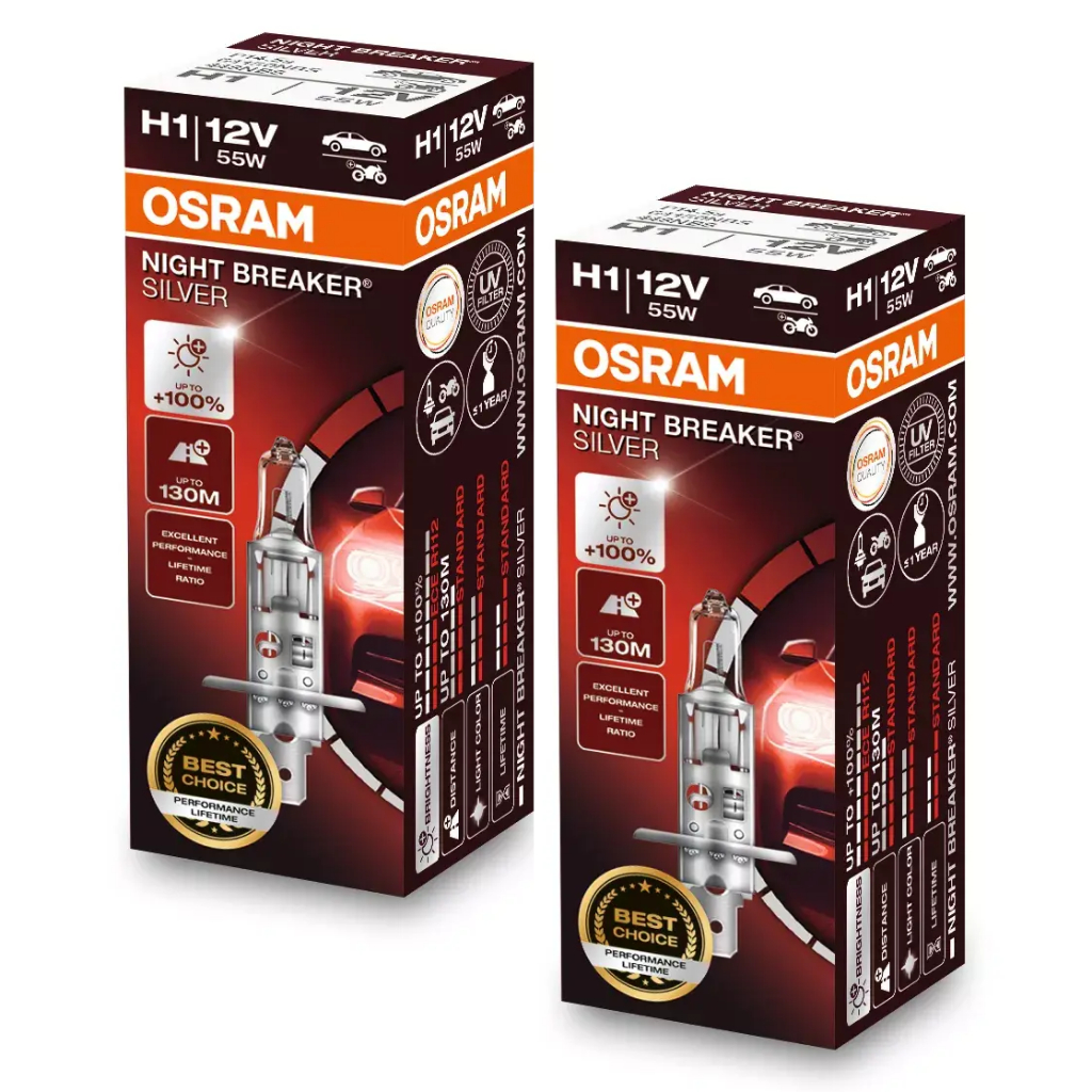 Par Lâmpada Osram Night Breaker Silver H1 +100% 3200k 12v Par Lâmpada Osram Night Breaker Silver H1 +100% 3200k 12v