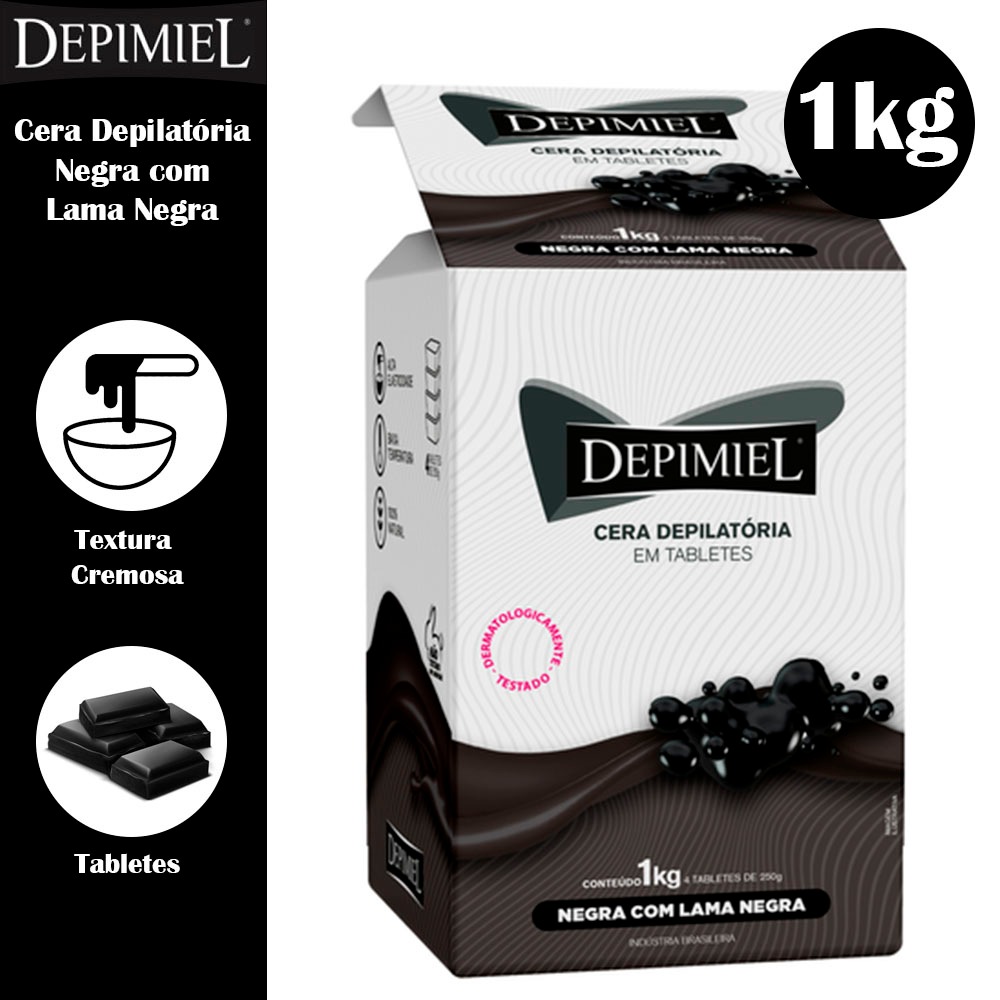 Cera Depimiel Em Tabletes Negra 1kg Original Creme ou Cera para depilação Cera Depimiel Em Tabletes Negra 1kg Original Creme ou Cera para depilação