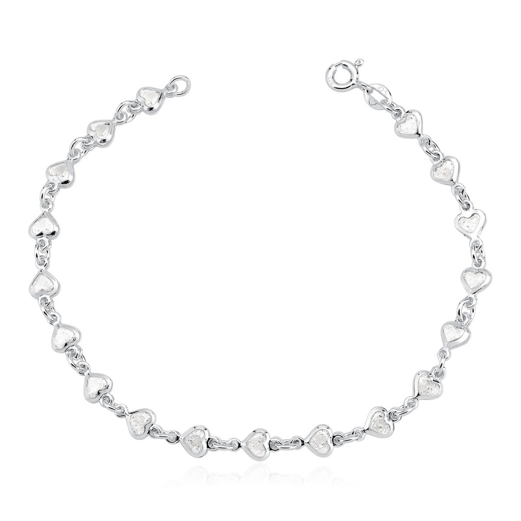 Pulseira Feminina de Prata 925 Corações com Zircônia Pulseira Feminina de Prata 925 Corações com Zircônia