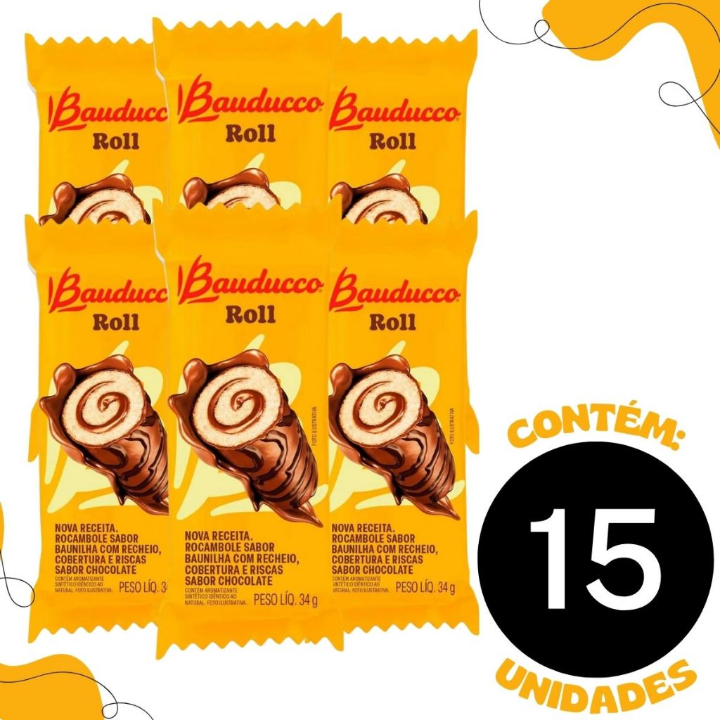 Bolinho Roll Rocambole Chocolate C/15 Unidades 34g – Bauducco Bolinho Roll Rocambole Chocolate C/15 Unidades 34g – Bauducco