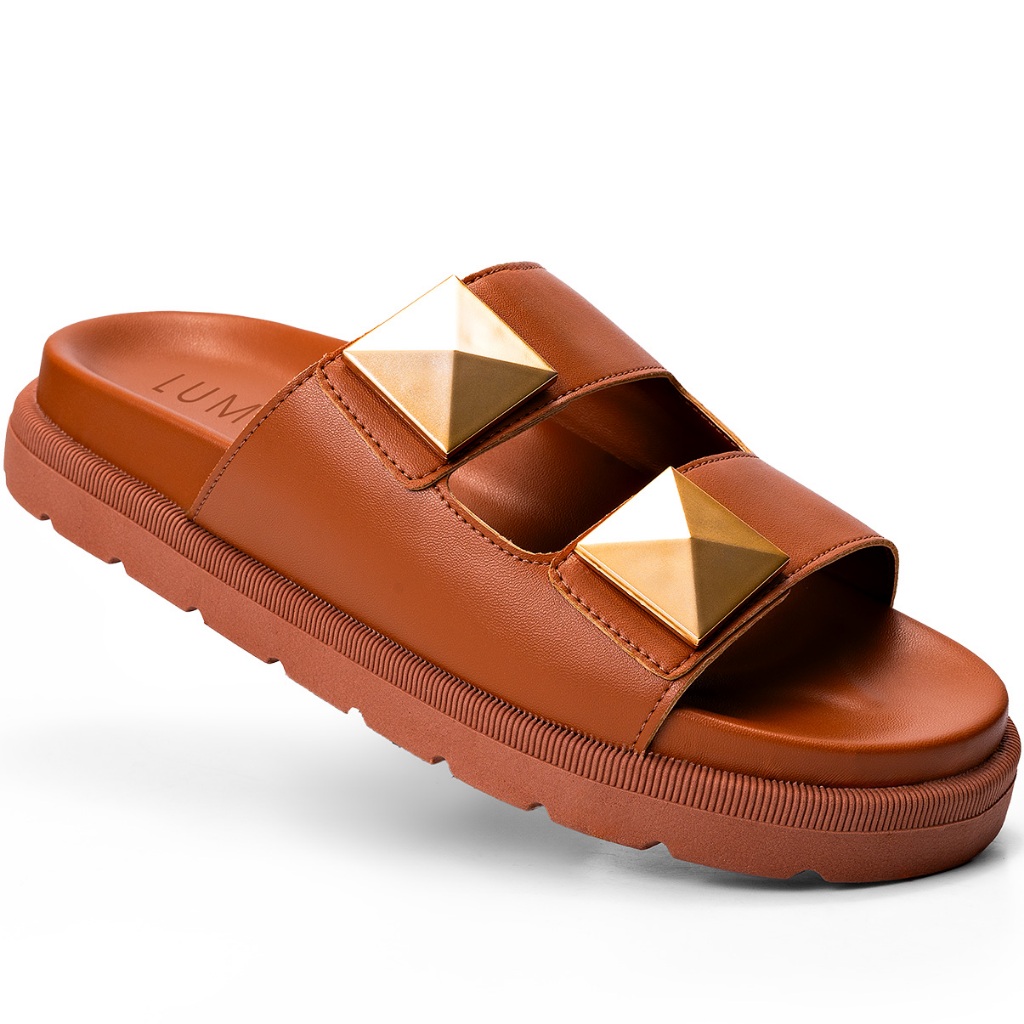 Papete Feminina Lumiss Spike Pirâmide Chinelo Casual Confortável Caramelo Papete Feminina Lumiss Spike Pirâmide Chinelo Casual Confortável Caramelo