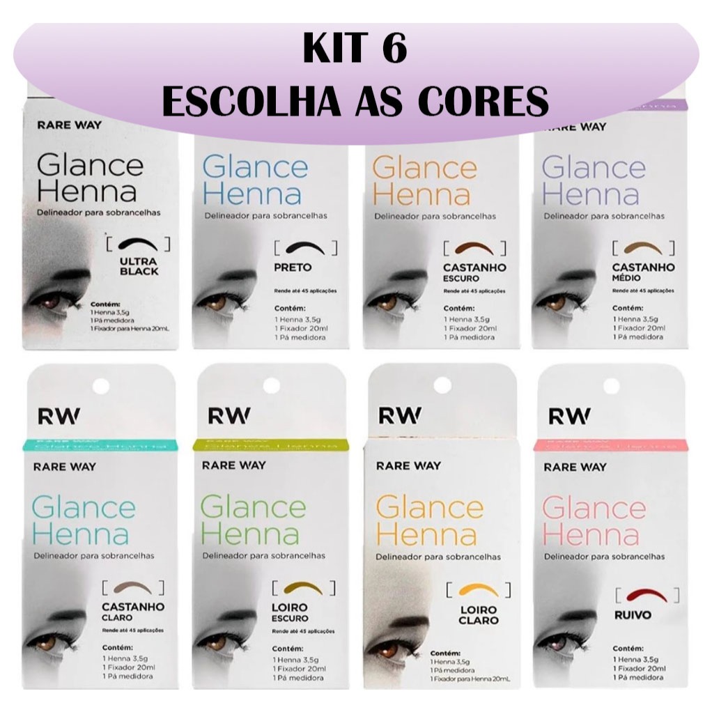 Kit 6 Hennas Glance Para Sobrancelhas Rare Way 100% Natural Kit 6 Hennas Glance Para Sobrancelhas Rare Way 100% Natural