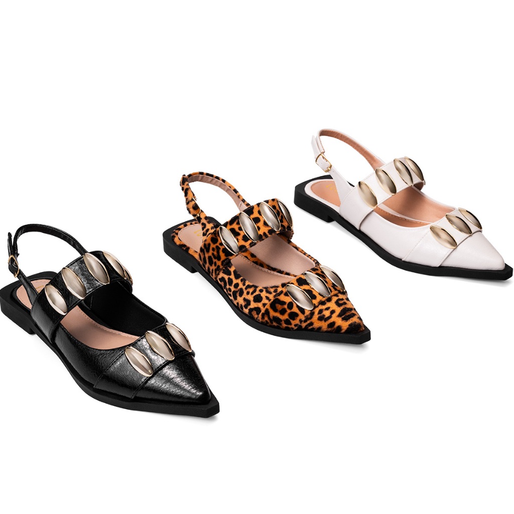 Sapatilha Feminina Lumiss Slingback Bico Fino Confortável Tachas Sapatilha Feminina Lumiss Slingback Bico Fino Confortável Tachas