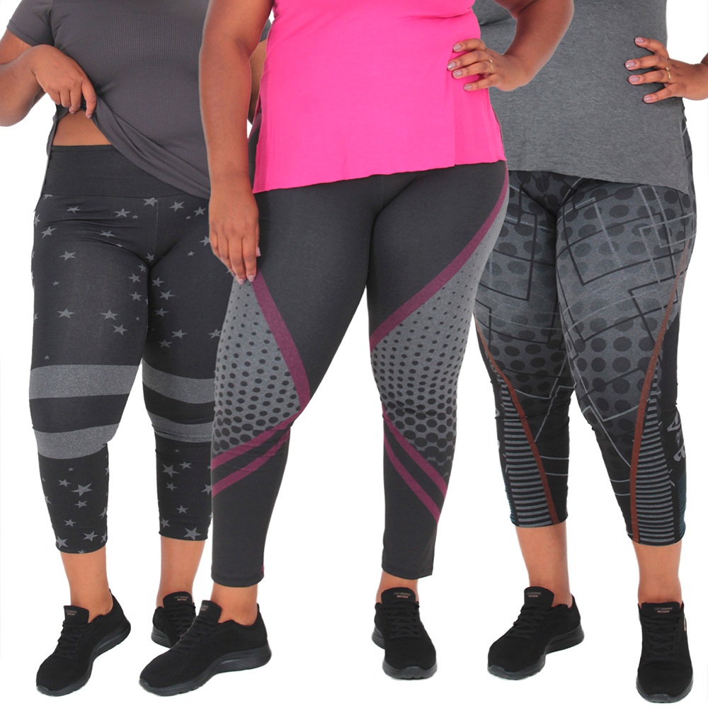 Kit 3 Leggings Feminina Plus Size Cintura Altissima Compressão PLUS Kit 3 Leggings Feminina Plus Size Cintura Altissima Compressão PLUS