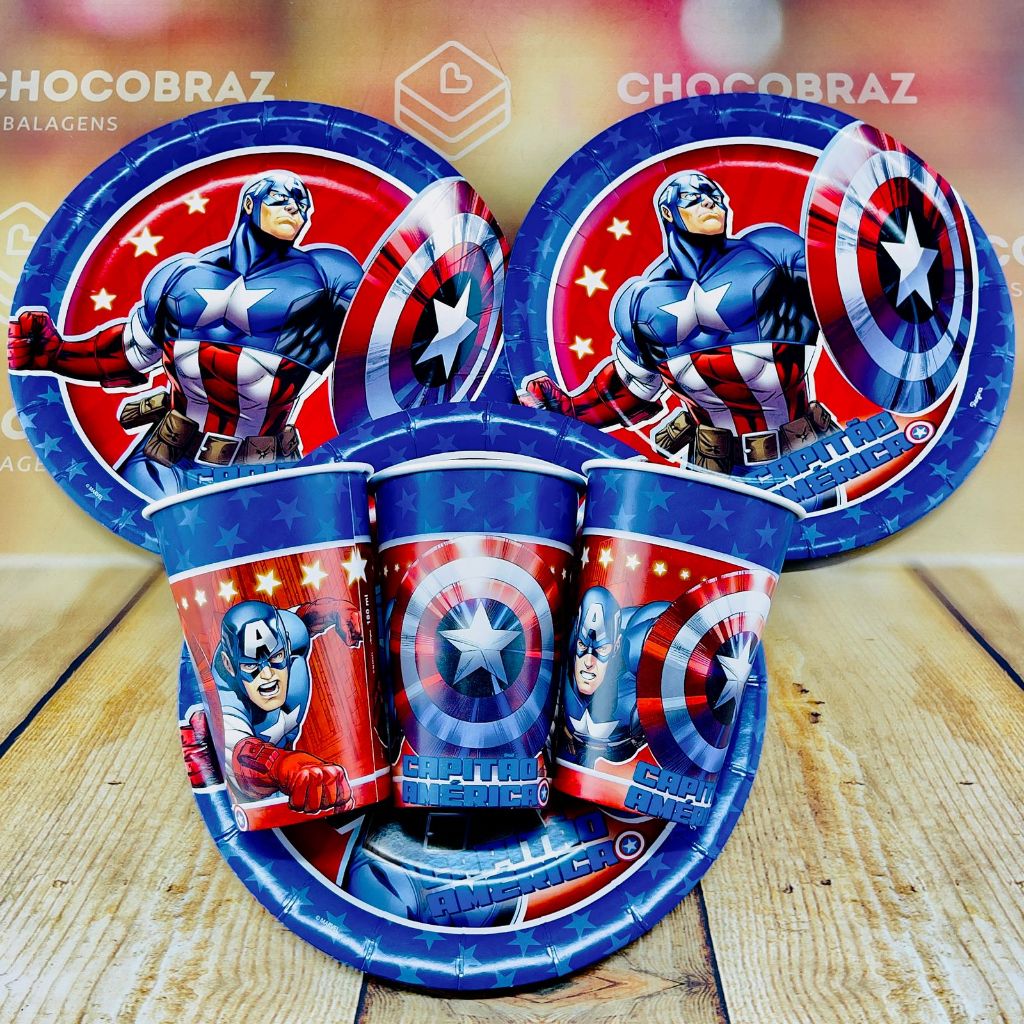 Kit Festa CAPITAO AMERICA 8 Pratos + 8 Copos Descartável 180 Ml Papel – REGINA Kit Festa CAPITAO AMERICA 8 Pratos + 8 Copos Descartável 180 Ml Papel – REGINA