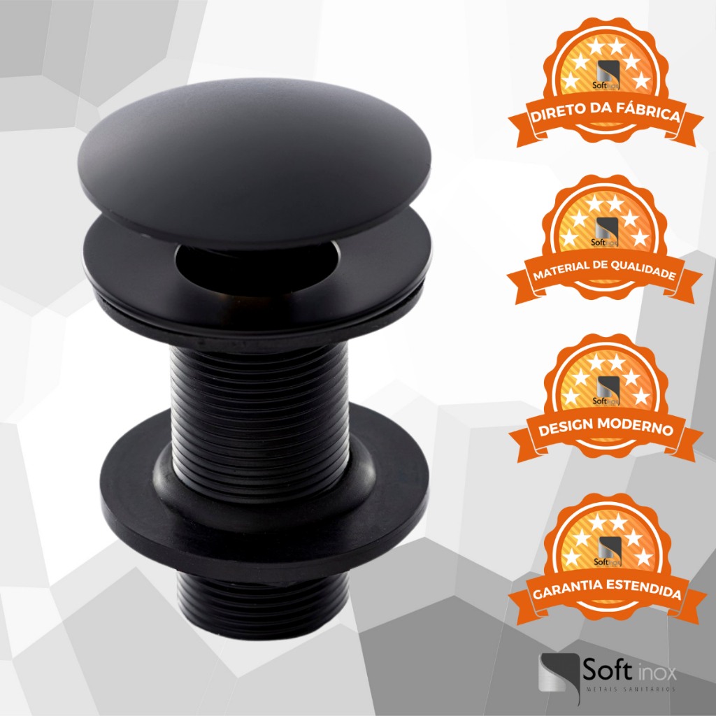 Válvula Click De Inox Ralo P/ Cuba Pia de Banheiro Lavatório 7/8 Preto Black de 3cm Válvula Click De Inox Ralo P/ Cuba Pia de Banheiro Lavatório 7/8 Preto Black de 3cm