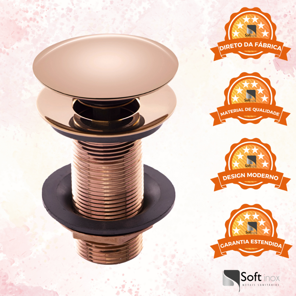 Válvula Click De Inox Ralo P/ Cuba Pia de Banheiro Lavatório 7/8 Rose Gold de 3cm Válvula Click De Inox Ralo P/ Cuba Pia de Banheiro Lavatório 7/8 Rose Gold de 3cm