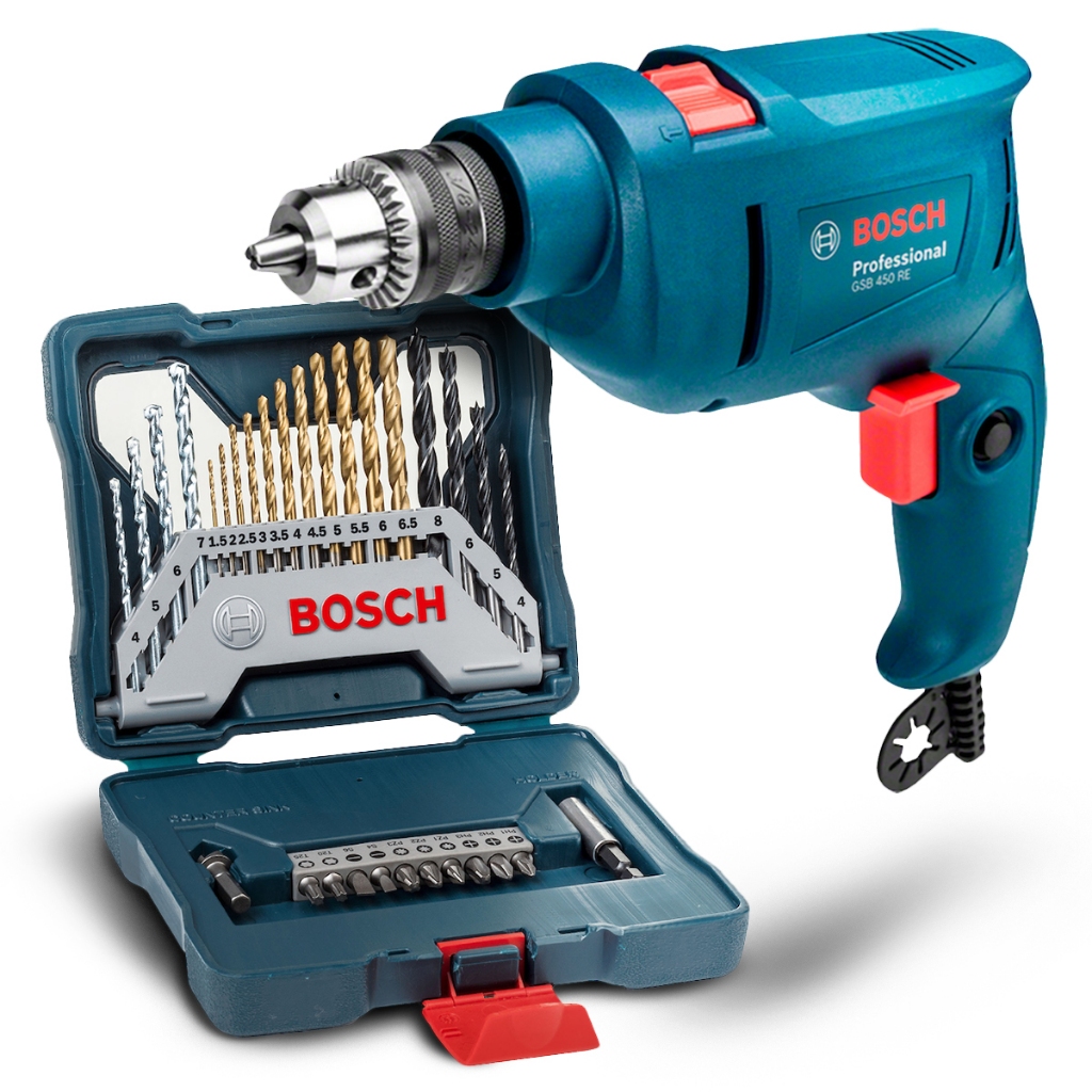 Kit Furadeira de Impacto GSB 450 RE Bosch + Brocas X-line 30 Kit Furadeira de Impacto GSB 450 RE Bosch + Brocas X-line 30