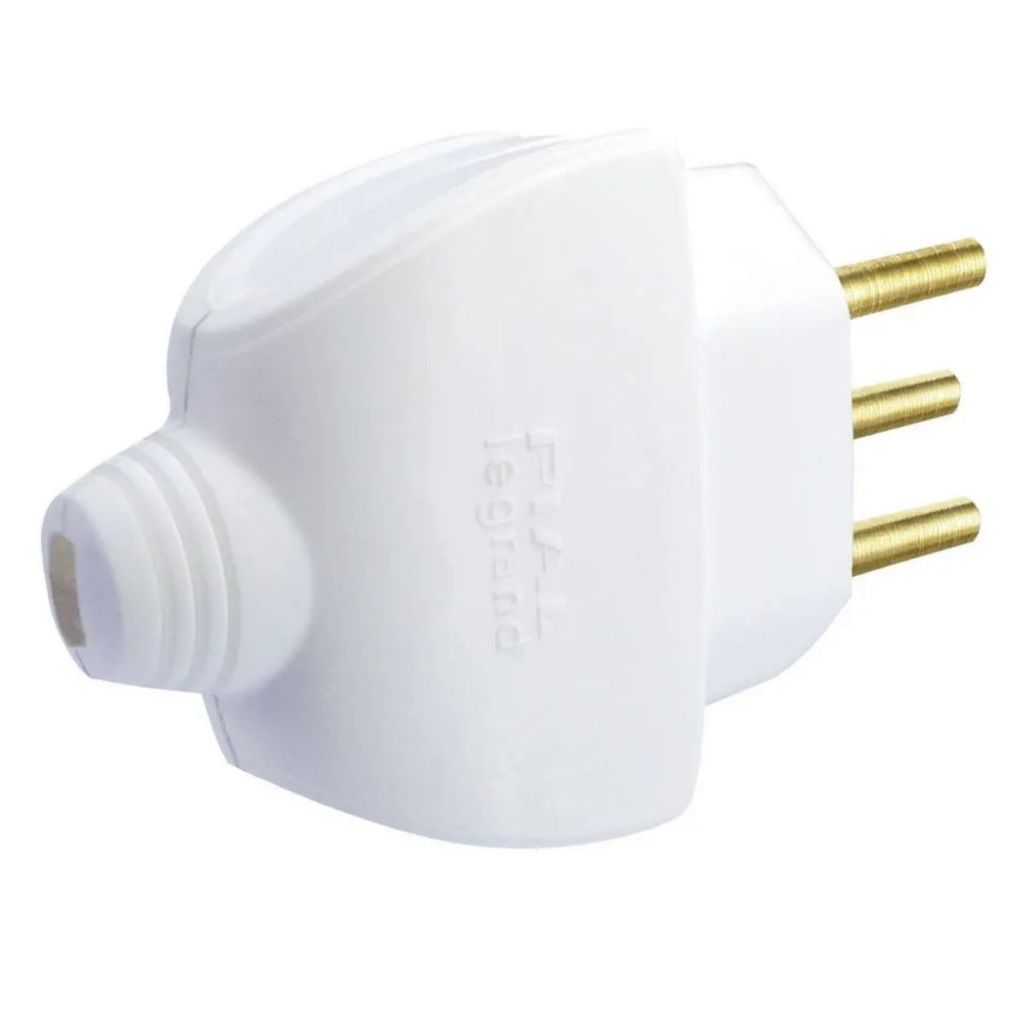 Plug Macho 2P+T 10A 250V Lateral/Axial Com Prensa Cabo Pial