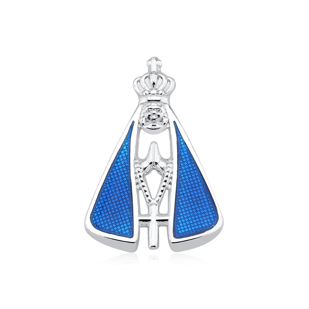 Pingente em prata 925 Nossa Senhora Aparecida manto azul 14mm x 20mm médio Pingente em prata 925 Nossa Senhora Aparecida manto azul 14mm x 20mm médio