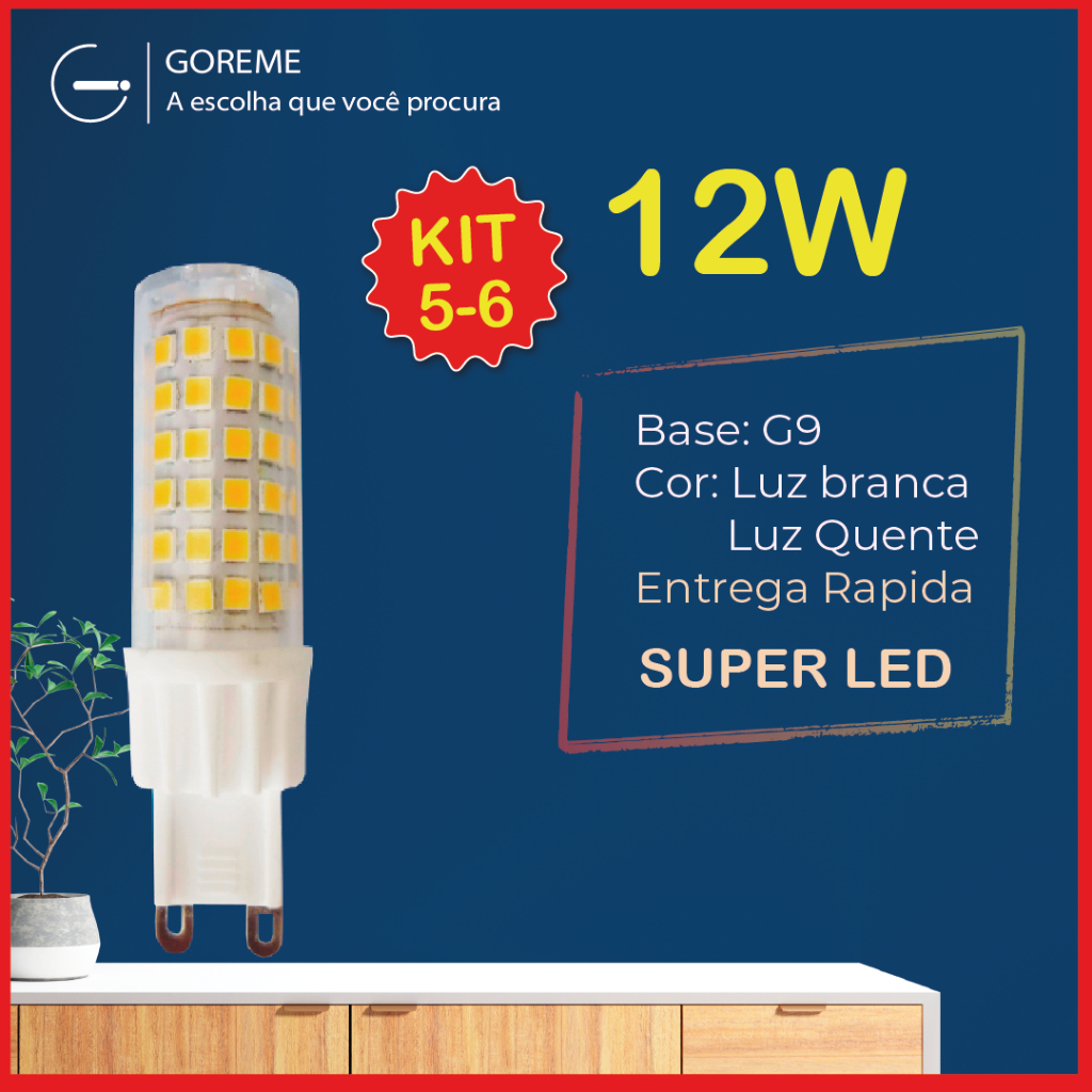 Kit 6 Lâmpada Led 12W G9 Bipino Halopin | Branco Quente 3000K Branco Frio 7000K Bivolt Arandelas Kit 6 Lâmpada Led 12W G9 Bipino Halopin | Branco Quente 3000K Branco Frio 7000K Bivolt Arandelas