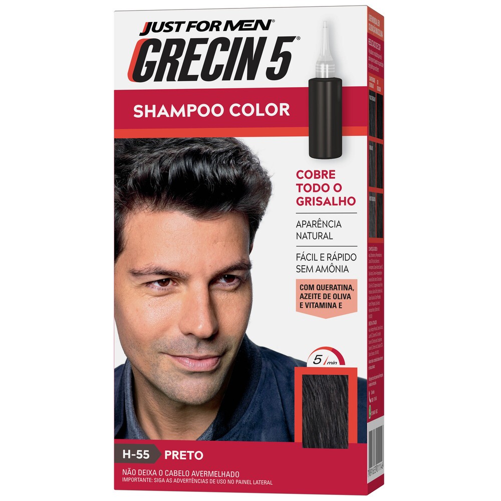 Grecin 5 Shampoo Tintura Tonalizante Preto H-55 60ml – Cobre os cabelos grisalhos em 5 minutos. Grecin 5 Shampoo Tintura Tonalizante Preto H-55 60ml – Cobre os cabelos grisalhos em 5 minutos.
