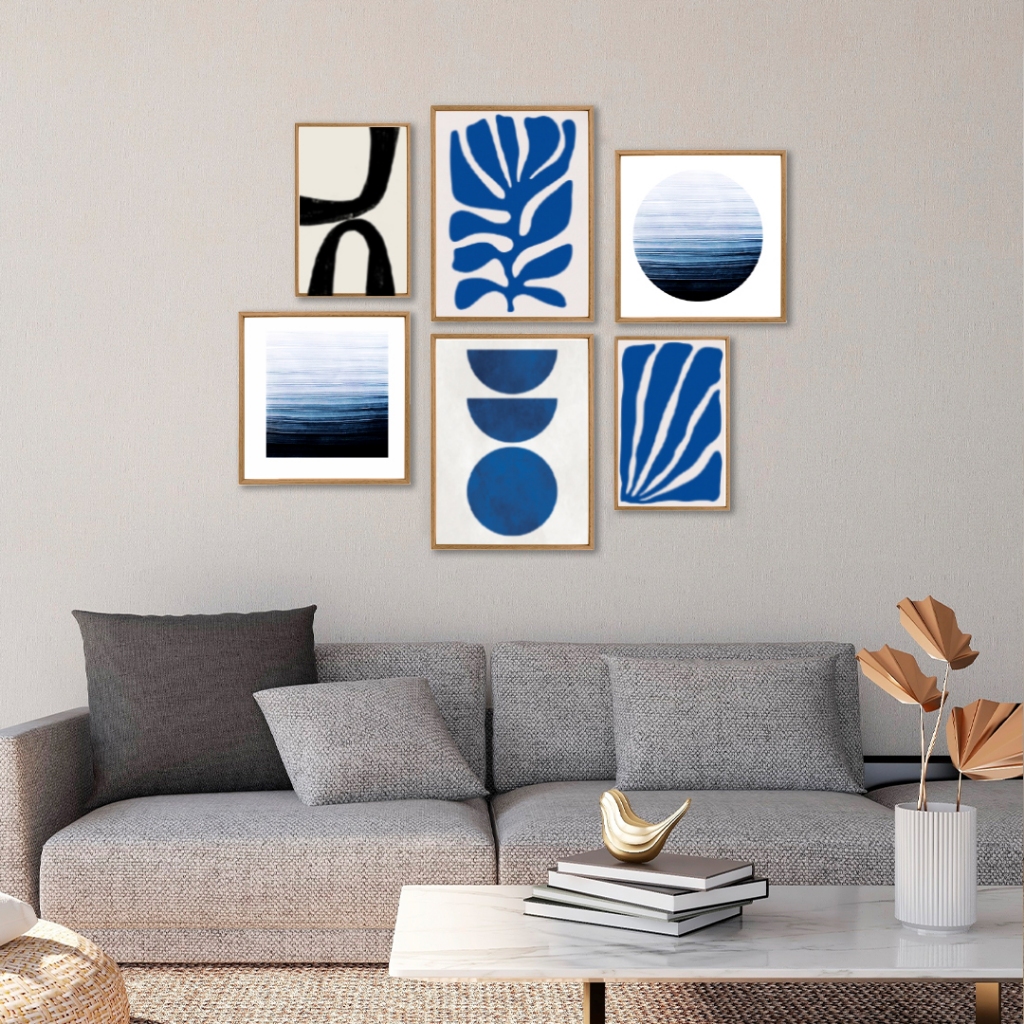 Quadro Decorativo Abstrato Azul Linear Minimalista Kit 6 Peças Sala Quarto Escritório Quadro Decorativo Abstrato Azul Linear Minimalista Kit 6 Peças Sala Quarto Escritório